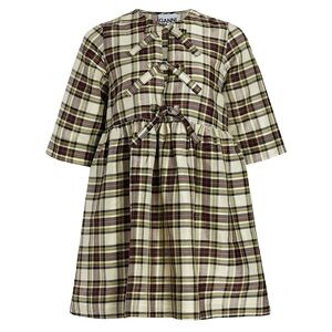 GANNI Plaid Ribbon Babydoll Dress